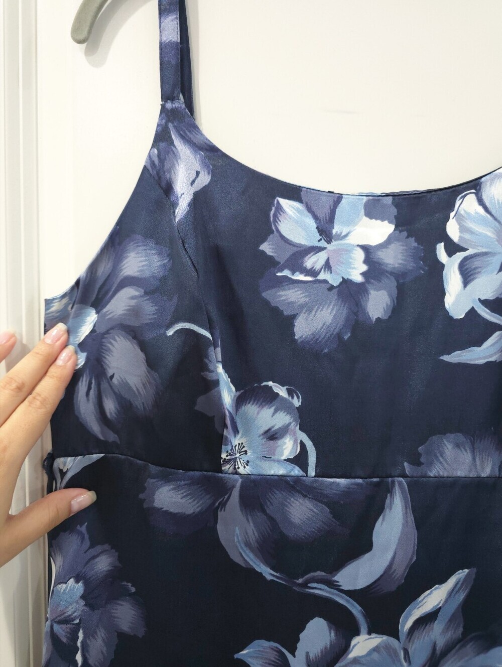 Miss Dorby Vintage Satin Navy Blue Floral Slip Maxi Dress, Wedding Guest - Picture 6 of 15